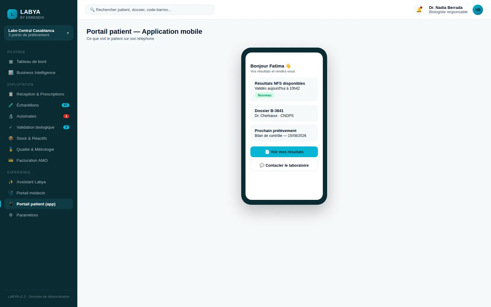 Application mobile — Application patient — vos résultats en poche