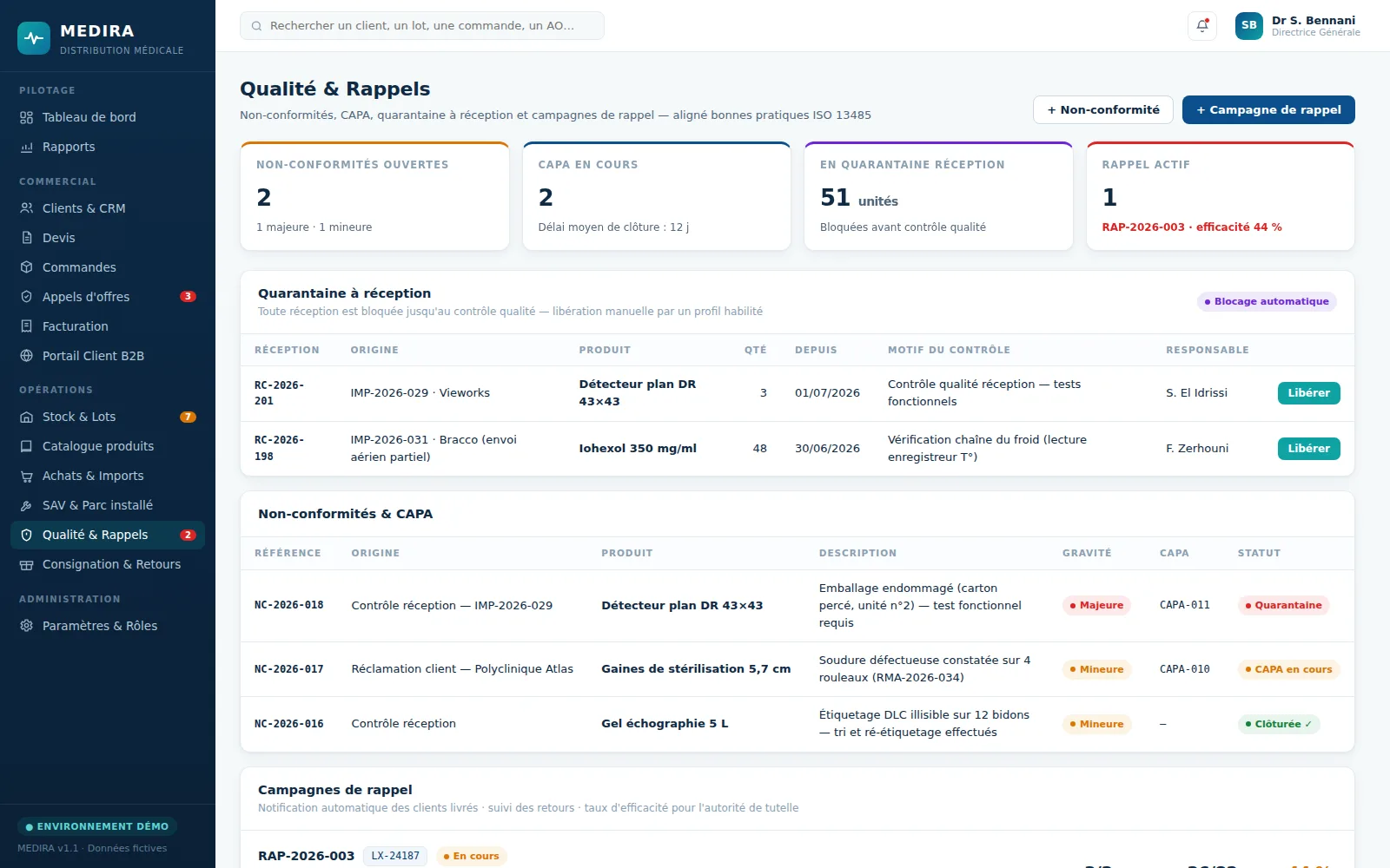Aperçu du module Qualité & rappels