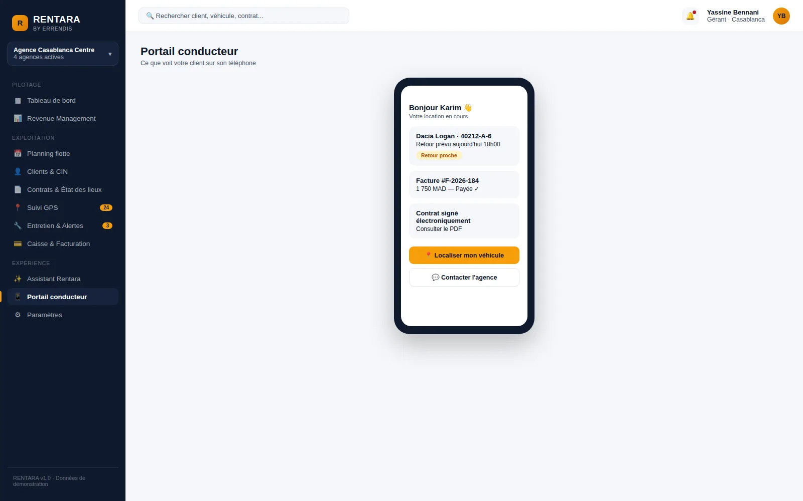 Application mobile — Portail conducteur — l'application incluse