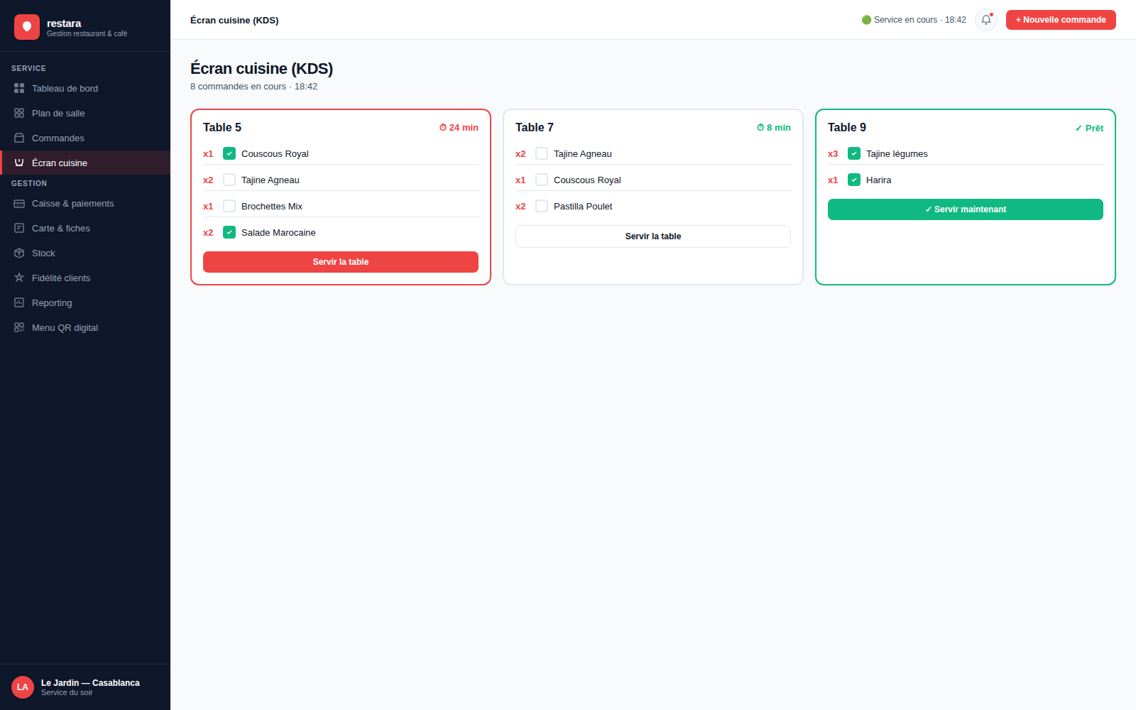 Capture d'écran — Gestion cuisine (KDS)
